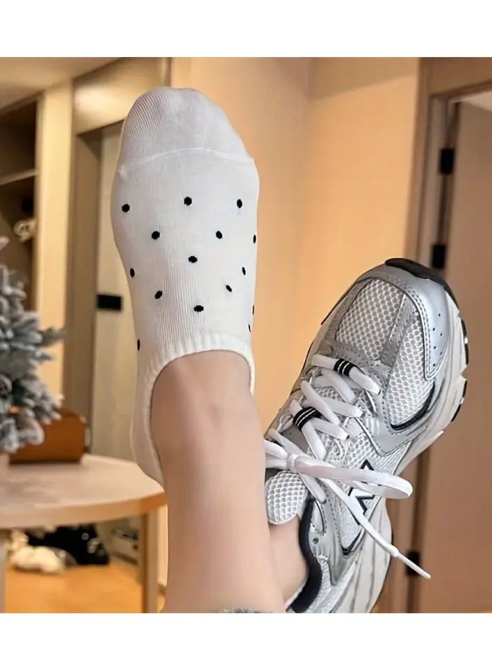 Rozino 4 Pairs Polka Dot Pattern Boat Socks, Simple Comfy & Breathable Socks, Women's Stockings & Hosiery - Image 3
