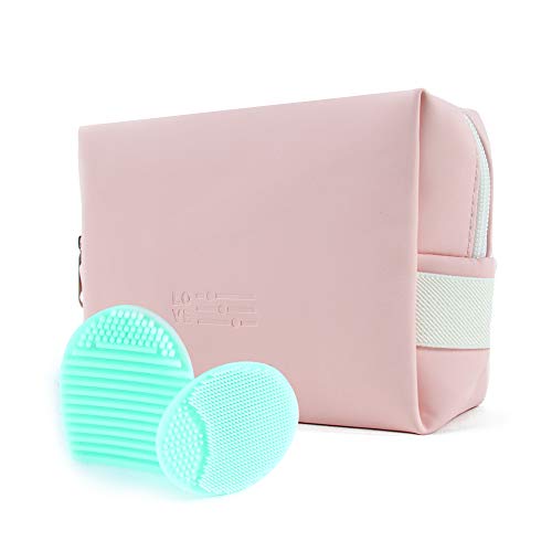 N/P Cosmetic Bag Makeup Bags for Women PU Leather Waterproof Washable Small Makeup Pouch Travel Bags for Portable Toiletries Pink - Image 1