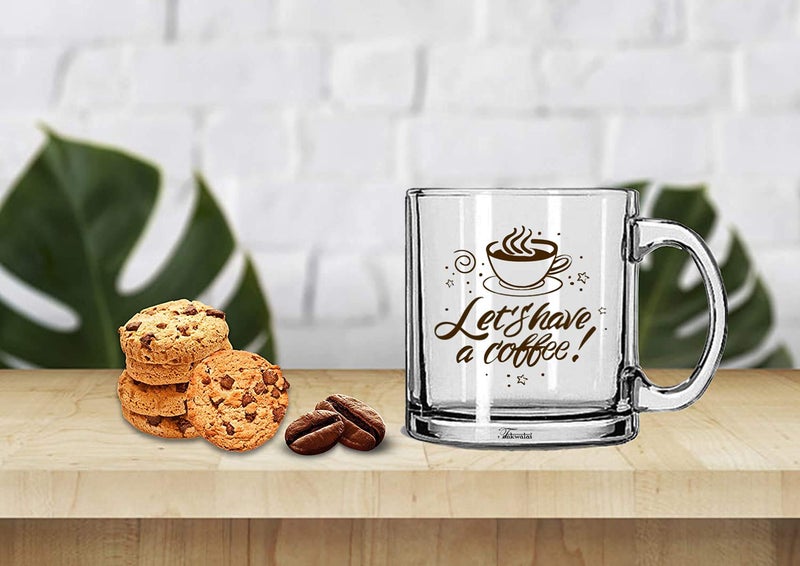 TONKWALAS Let's Have a Coffee Printed Quote Transparent Glass Coffee Mug for Gifting (325 ML) - Image 2