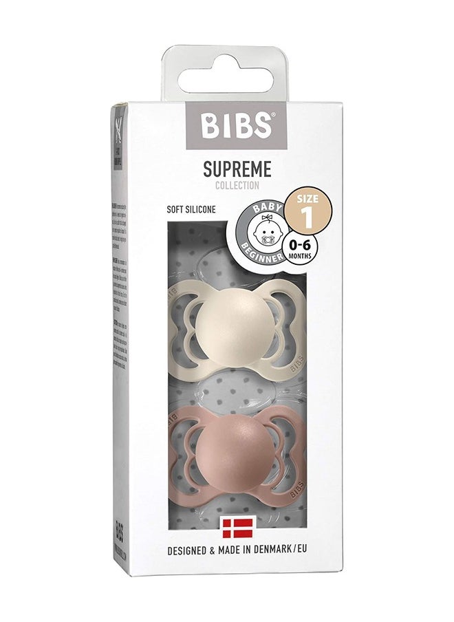 BIBS - Pack of 2 Supreme Silicone Pacifier S1 - Ivory And Blush - Image 1