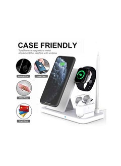 AccLoo شاحن لاسلكي، محطة شحن لاسلكية سريعة 4 في 1 لهاتف iPhone 13/13 Pro/12/11/X/XS/XR/8/8P Galaxy S10/S10 Plus، Apple Watch، قاعدة شحن قلم رصاص [محول QC 3.0 متضمن]  - Image 5