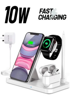 AccLoo شاحن لاسلكي، محطة شحن لاسلكية سريعة 4 في 1 لهاتف iPhone 13/13 Pro/12/11/X/XS/XR/8/8P Galaxy S10/S10 Plus، Apple Watch، قاعدة شحن قلم رصاص [محول QC 3.0 متضمن]  - Image 1