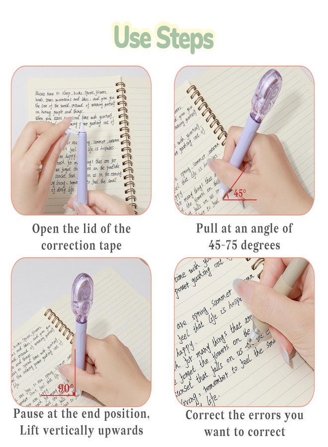 Temiary 4 Pcs White Correction Tape Pens, 6M/256" x 0.2" Smooth Pull Out Tape Pen, Easy to Use Applicator for Instant Corrections Back to School Office Supplies (Morandi) - Image 4