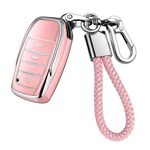 JOYEAR for Toyota Key Fob Cover with Key chain Compatible with 20252026 Camry 4Runner20192026 Land CruiserMirai20212026 Venza Hilux Grand Highlander Tundra BZ4XCorollaPriusSilverPink - Image 1
