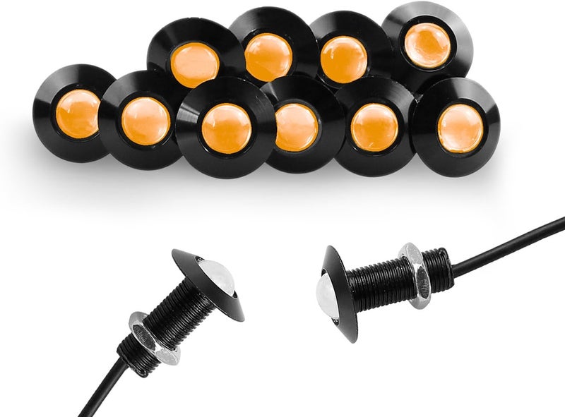 CARLITS Eagle Eye LED Bulbs 10-Pack Ultra thin Bumper DRL Fog Lights Motorcycle Light Daytime Running DRL Tail Backup Light Car Motor Marker Lights LED 12V (Black Case, Yellow) - Image 1