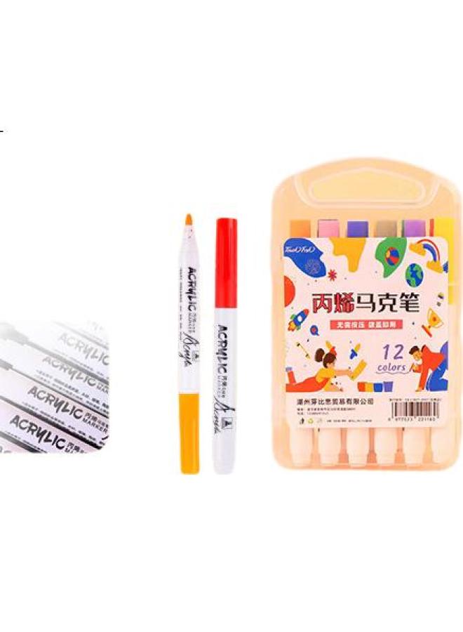 Bojiao Acrylic Marker Set, Waterproof, Quick-Drying, Large Capacity, Diy Graffiti Pens, Drawing Colored Pens, Fluorescent Markers, Student Birthday And Children'S Day Gift, 12 Colors - Image 1