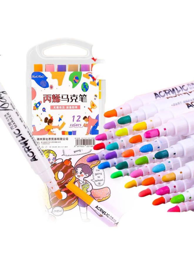 Bojiao Acrylic Marker Set, Waterproof, Quick-Drying, Large Capacity, Diy Graffiti Pens, Drawing Colored Pens, Fluorescent Markers, Student Birthday And Children'S Day Gift, 12 Colors - Image 3
