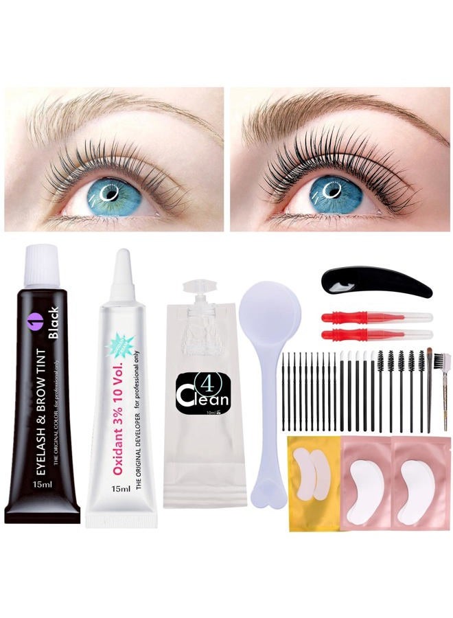Libeauty Lash Tint Kit Black, 15ml Eyelash Dye, Full Brow Tint Set With Tools, DIY Eyelash Eyebrow Tinting Makeup At Home, Be Voluminous And Energetic For 6 Weeks(Black Stain Permanent Mascara Tint) - Image 1