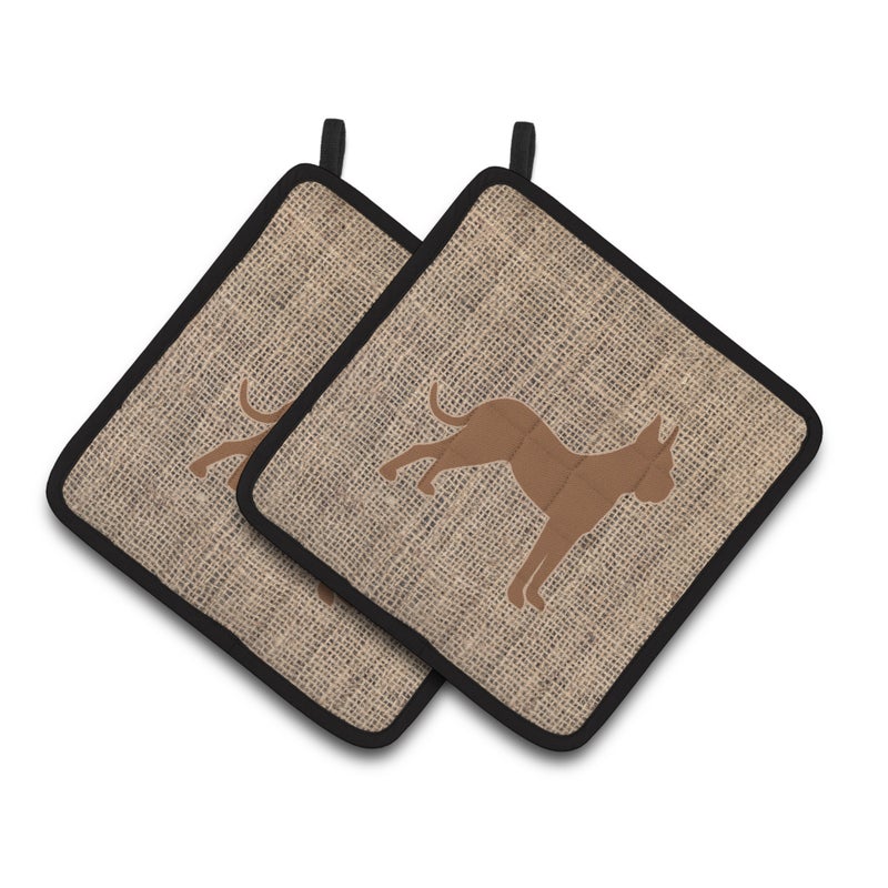Caroline's Treasures ""Caroline's Treasures Boxer Faux Burlap & Brown Pair of Pot Holders BB1109-BL-BN-PTHD  7.5HX7.5W  Multicolor"" 