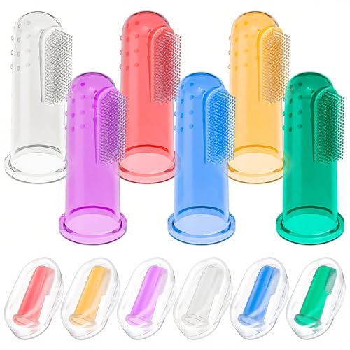 Bassion Baby Toothbrush Set, 6 Pcs Soft Infant Finger Toothbrush with 6 Boxes, Newborns Toddler Silicone Baby Tooth Brush 0-6 Months 6-12 Months - Image 1