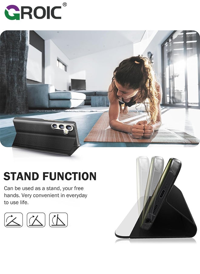For Samsung Galaxy S24 Plus Case, View Clear Smart Window Leather Phone Shell, Slim Mirror Hard PC Kickstand Luxury Flip Shockproof Galaxy S24 Plus Cover 6.6''