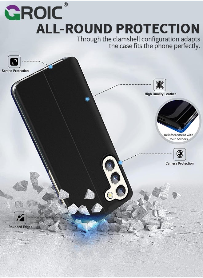 For Samsung Galaxy S24 Plus Case, View Clear Smart Window Leather Phone Shell, Slim Mirror Hard PC Kickstand Luxury Flip Shockproof Galaxy S24 Plus Cover 6.6''