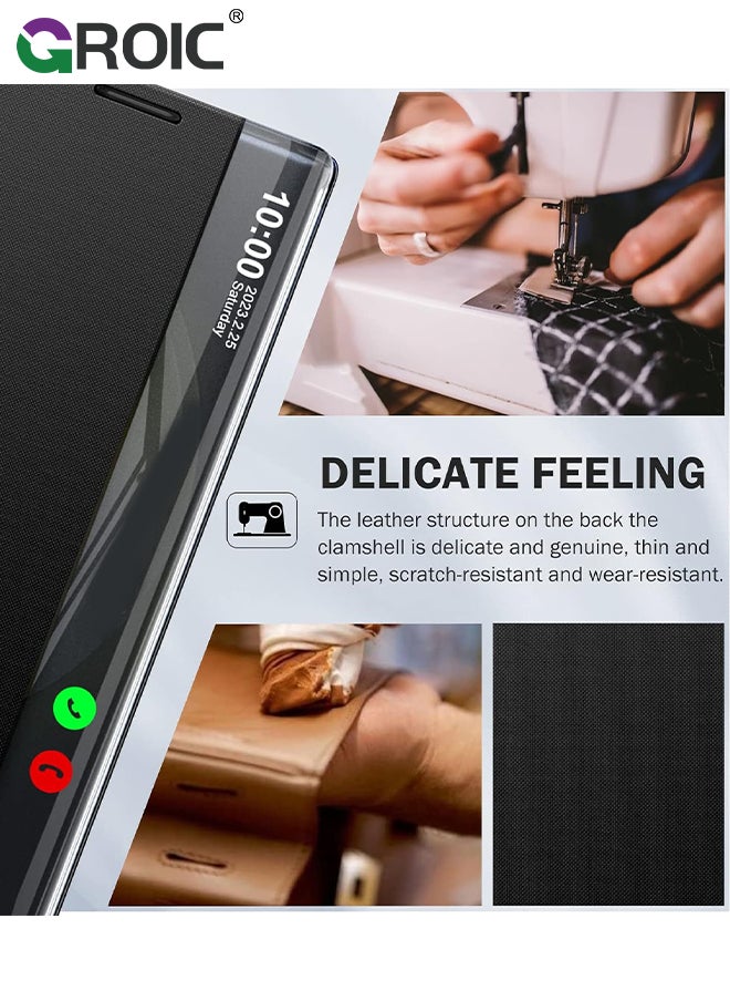 For Samsung Galaxy S24 Plus Case, View Clear Smart Window Leather Phone Shell, Slim Mirror Hard PC Kickstand Luxury Flip Shockproof Galaxy S24 Plus Cover 6.6''