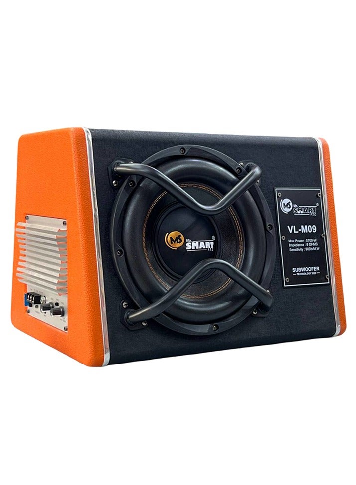 Mr.Smart VL-M09 Car Subwoofer Speaker, Orange and Black, 5700W Max Power, Built-in Amplifier