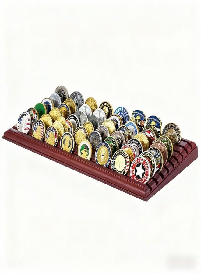 Harloon 6 Row Challenge Coin Display Stand Challenge Coin Stand Case Holds 42 Coins Solid Wood Holder Rack for Desk(Brown) - Image 1
