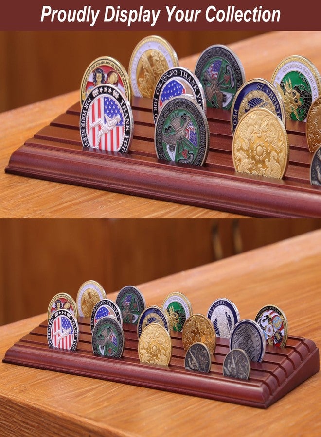 Harloon 6 Row Challenge Coin Display Stand Challenge Coin Stand Case Holds 42 Coins Solid Wood Holder Rack for Desk(Brown) - Image 4