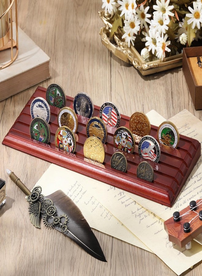 Harloon 6 Row Challenge Coin Display Stand Challenge Coin Stand Case Holds 42 Coins Solid Wood Holder Rack for Desk(Brown) - Image 5