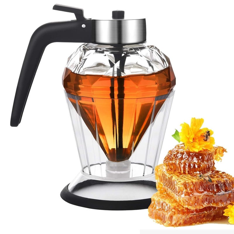 Gra8 موزع عسل بلاستيكي Gra8 - موزع شراب القيقب زجاجي - وعاء عسل جميل على شكل مشط مع قاعدة (شفاف) (1 قطعة) - Image 1