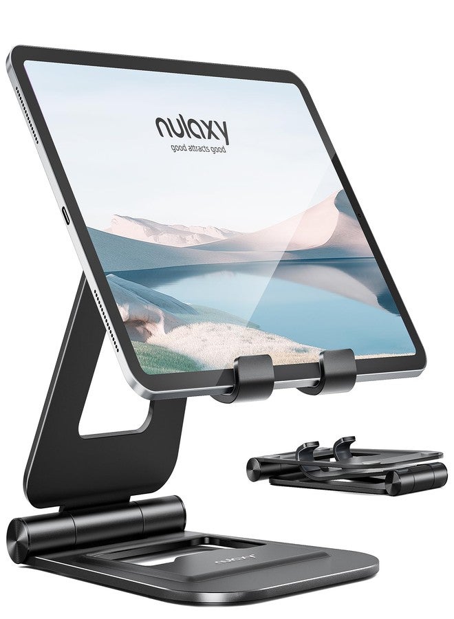 NULAXY Double Foldable iPad Stand, Fully Adjustable Desktop Tablet Holder, iPad Accessories for the Office, Compatible with 4-11 Inch Mobile Devices, iPad Pro/Air/Mini, iPhone Pro/Max/Plus, Black - Image 1