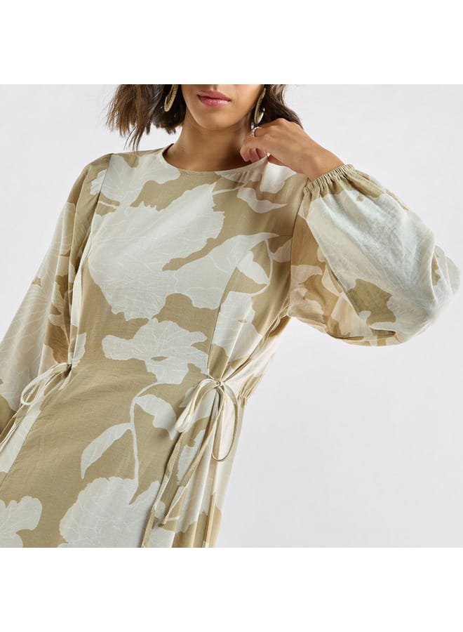 سبلاش فيڤ فستان بأكمام طويلة وأربطة وطبعات - Image 4