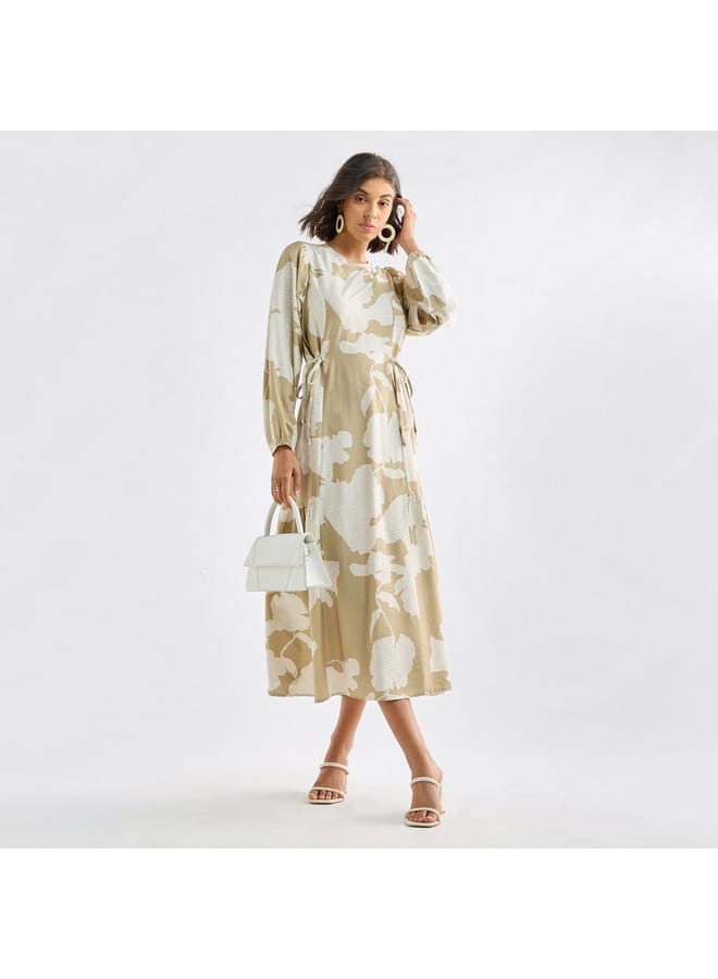 سبلاش فيڤ فستان بأكمام طويلة وأربطة وطبعات - Image 1