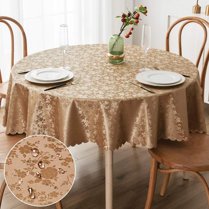 smiry Round Table Cloth, Waterproof Heavy Duty Vinyl Tablecloths, Wipeable Washable Table Cover for Kitchen and Dining Room (Brown, 60" x 60") - Image 1