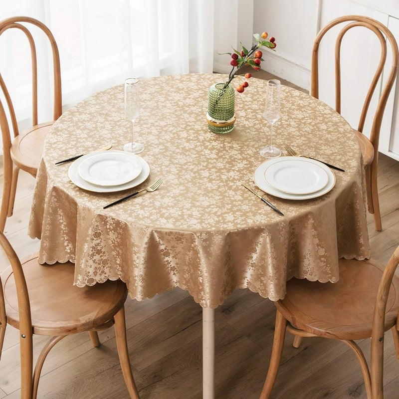 smiry Round Table Cloth, Waterproof Heavy Duty Vinyl Tablecloths, Wipeable Washable Table Cover for Kitchen and Dining Room (Brown, 60" x 60") - Image 2