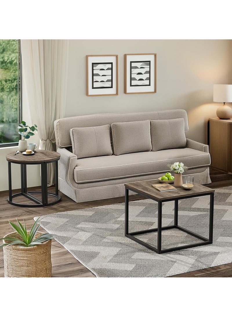 إيه جي دي طقم طاولات قهوة بيضاوية من 3 قطع، طاولة مركزية عصرية مع طاولتين جانبيتين، إطار معدني، لون رمادي لغرفة المعيشة - Image 3