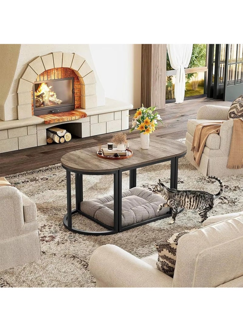 إيه جي دي طقم طاولات قهوة بيضاوية من 3 قطع، طاولة مركزية عصرية مع طاولتين جانبيتين، إطار معدني، لون رمادي لغرفة المعيشة - Image 5