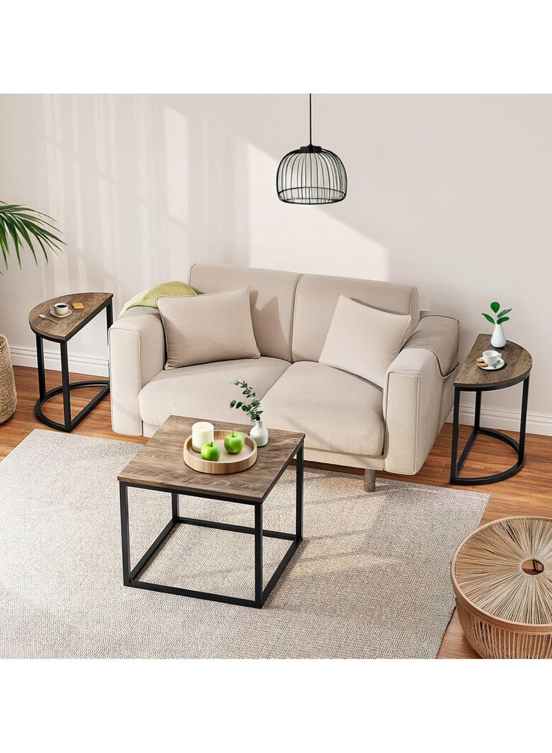 إيه جي دي طقم طاولات قهوة بيضاوية من 3 قطع، طاولة مركزية عصرية مع طاولتين جانبيتين، إطار معدني، لون رمادي لغرفة المعيشة - Image 2