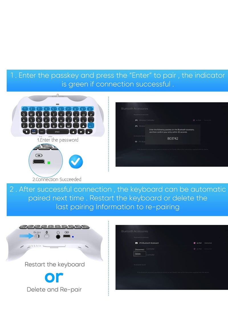Controller Keyboard for PS5, Mini Rechargeable Gamepad QWERTY Keypad Wireless Bluetooth Chatpad with 47 Silicone Keys, Voice Chat Speakers, 3.5mm Headphone Audio Jack - Image 4