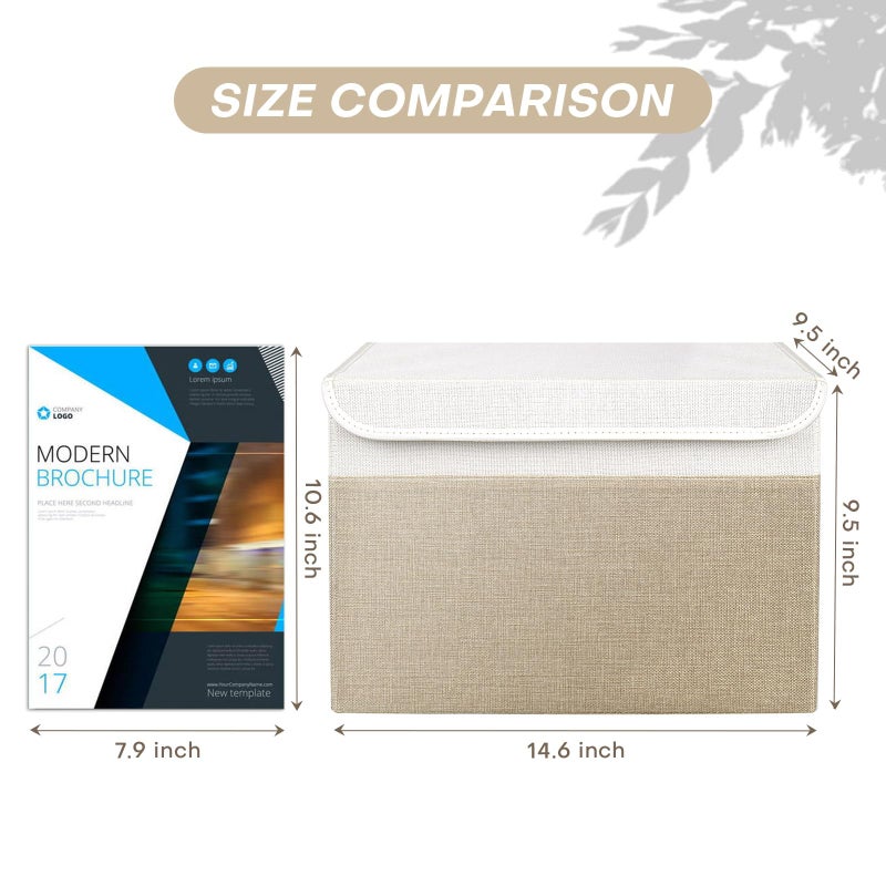 Bagnizer Large 22 Quart Linen Fabric Foldable Storage Bin Cube Organizer Basket with Flip-Top Lid & Handles, Clothes Blanket Box for Home, Office, Closet, Beige & White, 4 Pack 14.6 x 9.5 x 9.5â€ - Image 2