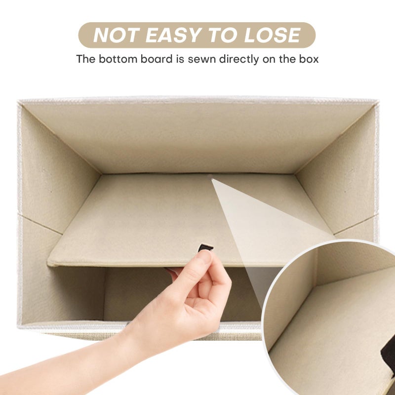 Bagnizer Large 22 Quart Linen Fabric Foldable Storage Bin Cube Organizer Basket with Flip-Top Lid & Handles, Clothes Blanket Box for Home, Office, Closet, Beige & White, 4 Pack 14.6 x 9.5 x 9.5â€ - Image 4