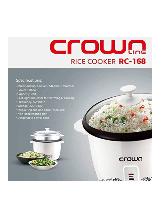 كراون لاين جهاز طهي الأرز سعة 0.6 لتراً 0.6 L 300 W RC-168 أبيض - Image 3