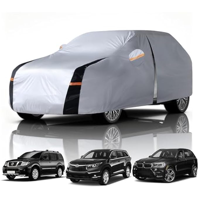 rayihni غطاء سيارة SUV مقاوم للماء لجميع الأحوال الجوية. راجع جدول حجم السيارة للحصول على ملاءمة دقيقة. أغطية خارجية كاملة لسيارات BMW X5، تويوتا هايلاندر، مرسيدس GLE وغيرها. الحجم S3 - Image 2