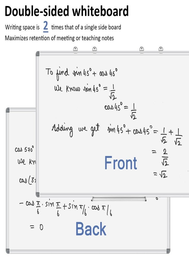 EAONE Magnetic Dry Erase Board for Wall 30” x 20”, Double Sided White Board, Silver Aluminum Frame Whiteboard Kit for Office Home School, with 1 Dry Eraser & 4 Magnetic Pins & 5 Multicolor Markers - Image 2
