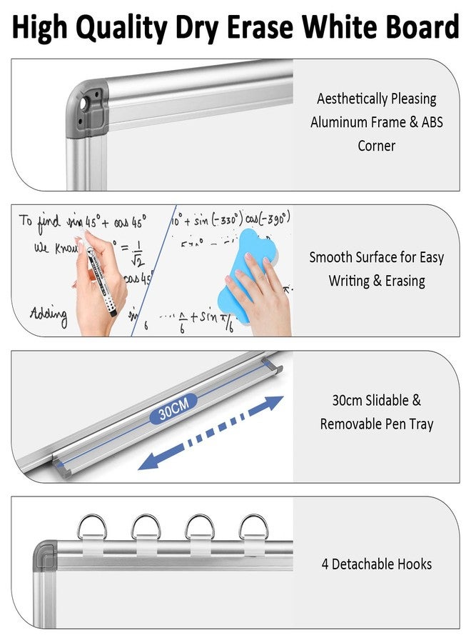 EAONE Magnetic Dry Erase Board for Wall 30” x 20”, Double Sided White Board, Silver Aluminum Frame Whiteboard Kit for Office Home School, with 1 Dry Eraser & 4 Magnetic Pins & 5 Multicolor Markers - Image 3