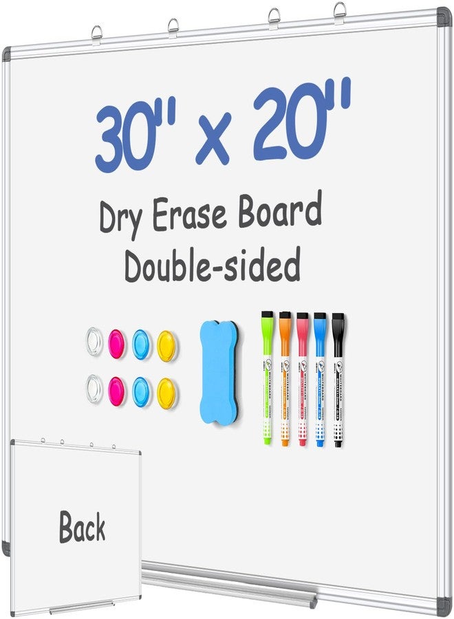 EAONE Magnetic Dry Erase Board for Wall 30” x 20”, Double Sided White Board, Silver Aluminum Frame Whiteboard Kit for Office Home School, with 1 Dry Eraser & 4 Magnetic Pins & 5 Multicolor Markers - Image 1