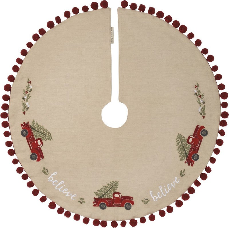 Primitives by Kathy Primitives by Kathy Embroidered Tree Skirt BelieveTruck 