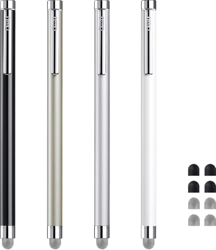 ChaoQ Stylus Pens for Touch Screens, ChaoQ 4 Pcs Mesh Fiber Stylus, with 4 Replaceable Mesh Tips and 4 Replaceable Rubber Tips (Silver, Black, White, Champagne) - Image 1