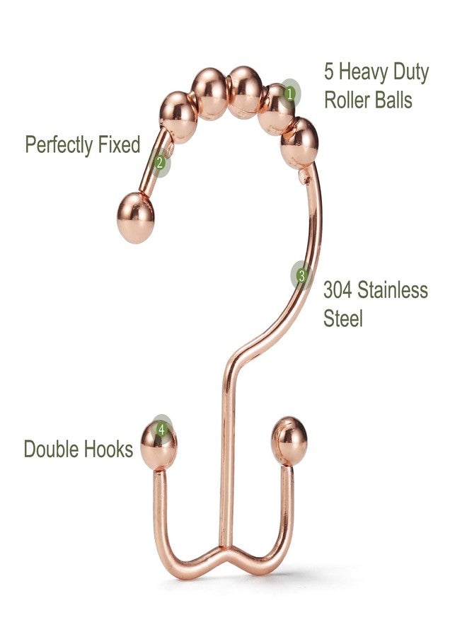 Goowin Shower Curtain Hooks, Goowin Shower Curtain Rings, Stainless Steel Shower Curtain Hooks Rust Proof Free Sliding Double Shower Hooks for Curtain, Shower Curtains & Liners (Rose Gold) - Image 4