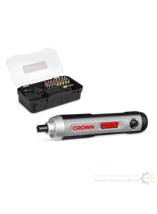 كراون طقم مفك بطارية 3.6 فولت 2 امبير 28 قطعة شنطة بلاستيك كراون