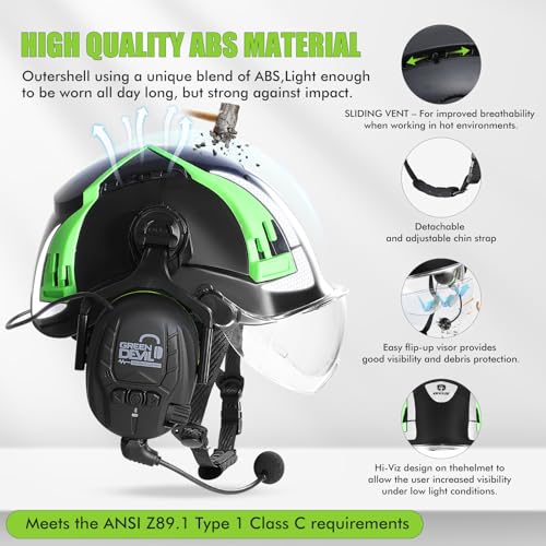 GREEN DEVIL X-Armor Series Hard Hat with Visor and Bluetooth Ear Muffs Vented ABS Work Hardhat for Men Women Cascos De Construccion Safety Helmet Ideal for Industrial & Construction - Image 2