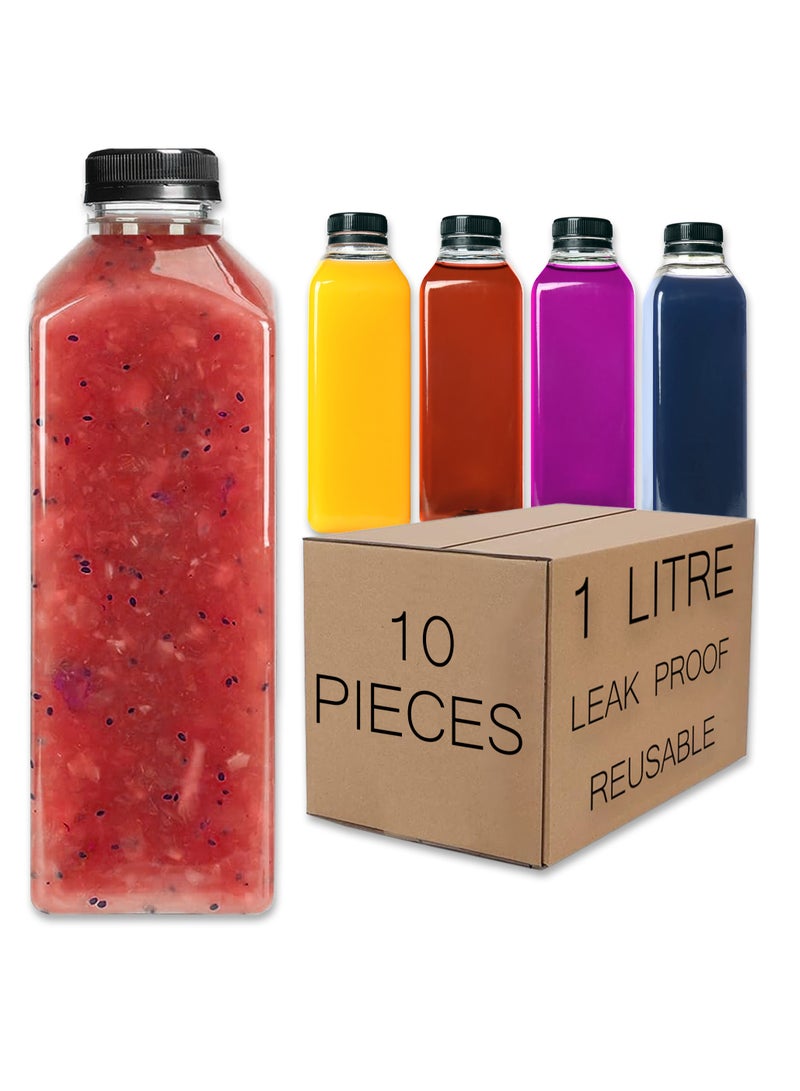 HYFY [10 PCS] 1 litre Plastic Juice Bottles 33.8oz Clear Plastic Bottles With Caps Milk Bottle Water Bottles For Kids Empty Bottle Zamzam Water Gym Water Bottle Reusable Plastic Juice Bottle - Image 1