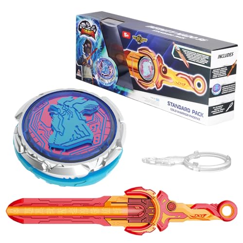 INFINITY NADO Spinning Top for Boys Metal Battle Tops Sword Launcher Battling Tops for Boys Girls 5 6 7 8 9 10 11 12 Years Standard Pack Gold Warrior Phoenix - Image 1