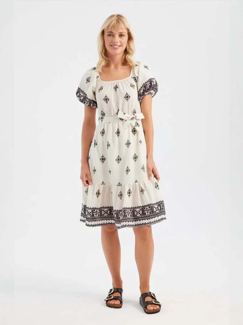 HICCUP Printed Off Shoulder Midi Dress