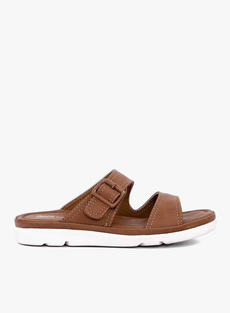 باتا صنادل مسطحة بتفاصيل إبزيم وحزام مزدوج