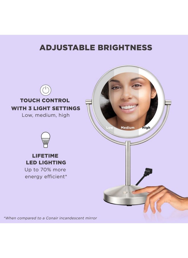 CONAIR Conair Lighted Makeup Mirror, LED Vanity Mirror, 1X/10x Magnifying Mirror, Corded in Satin Nickel Finish  - Image 2