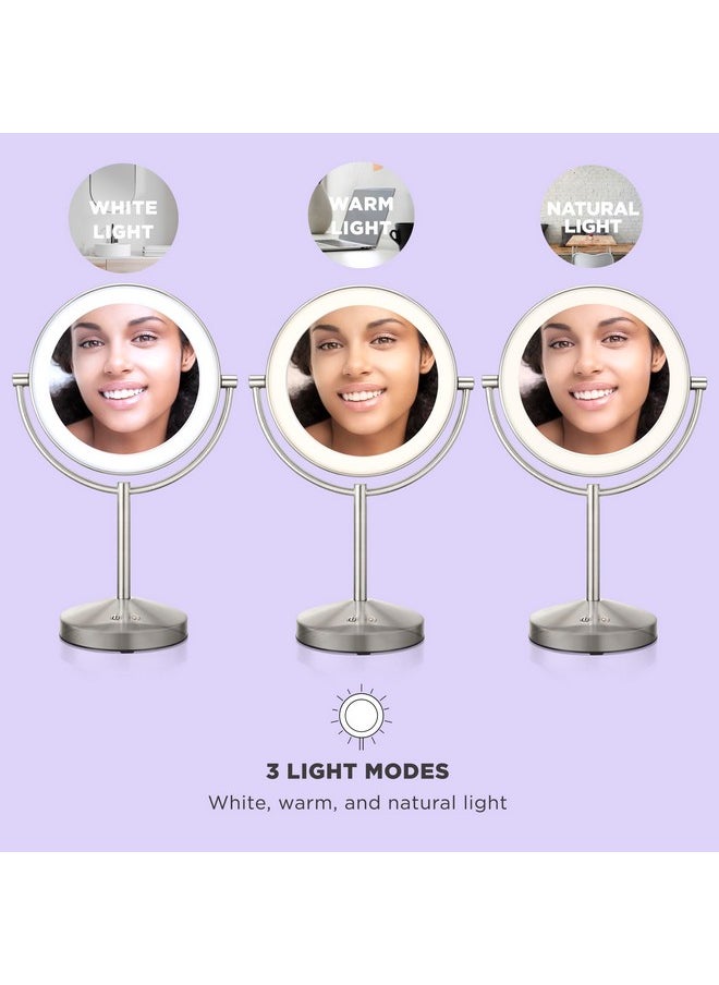 CONAIR Conair Lighted Makeup Mirror, LED Vanity Mirror, 1X/10x Magnifying Mirror, Corded in Satin Nickel Finish  - Image 3