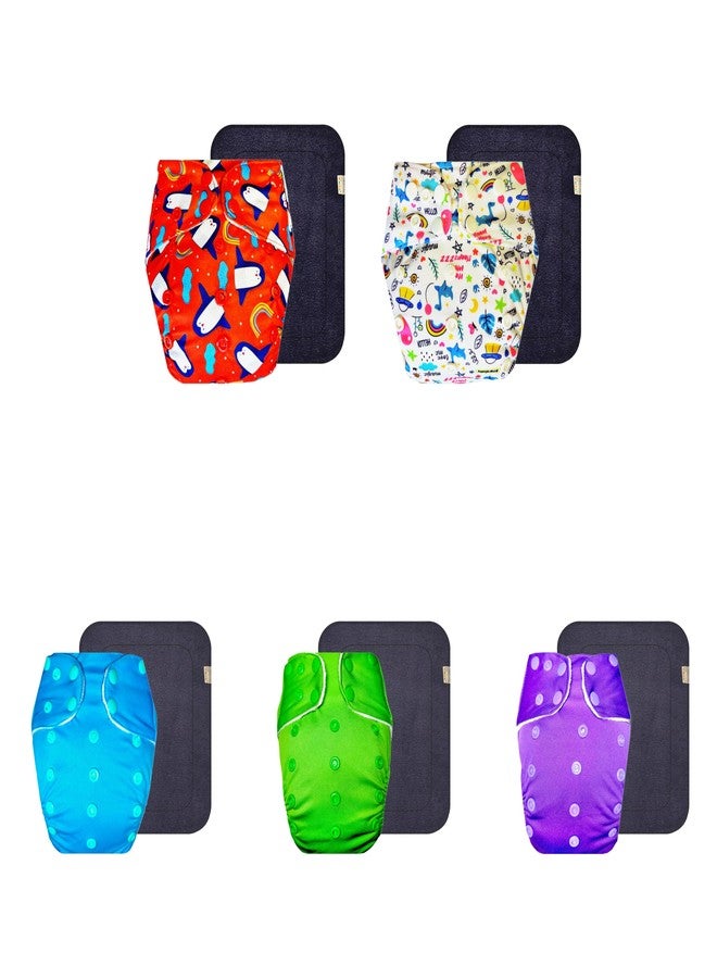 Dumbledo Premium Cloth Diaper with Gray Insert (Pack of 5) | Dry Feel and Comfortable | Leakproof | Quick Dry | Ideal for Toddlers | 3 Months - 3 Years | Unisex Baby - Image 1